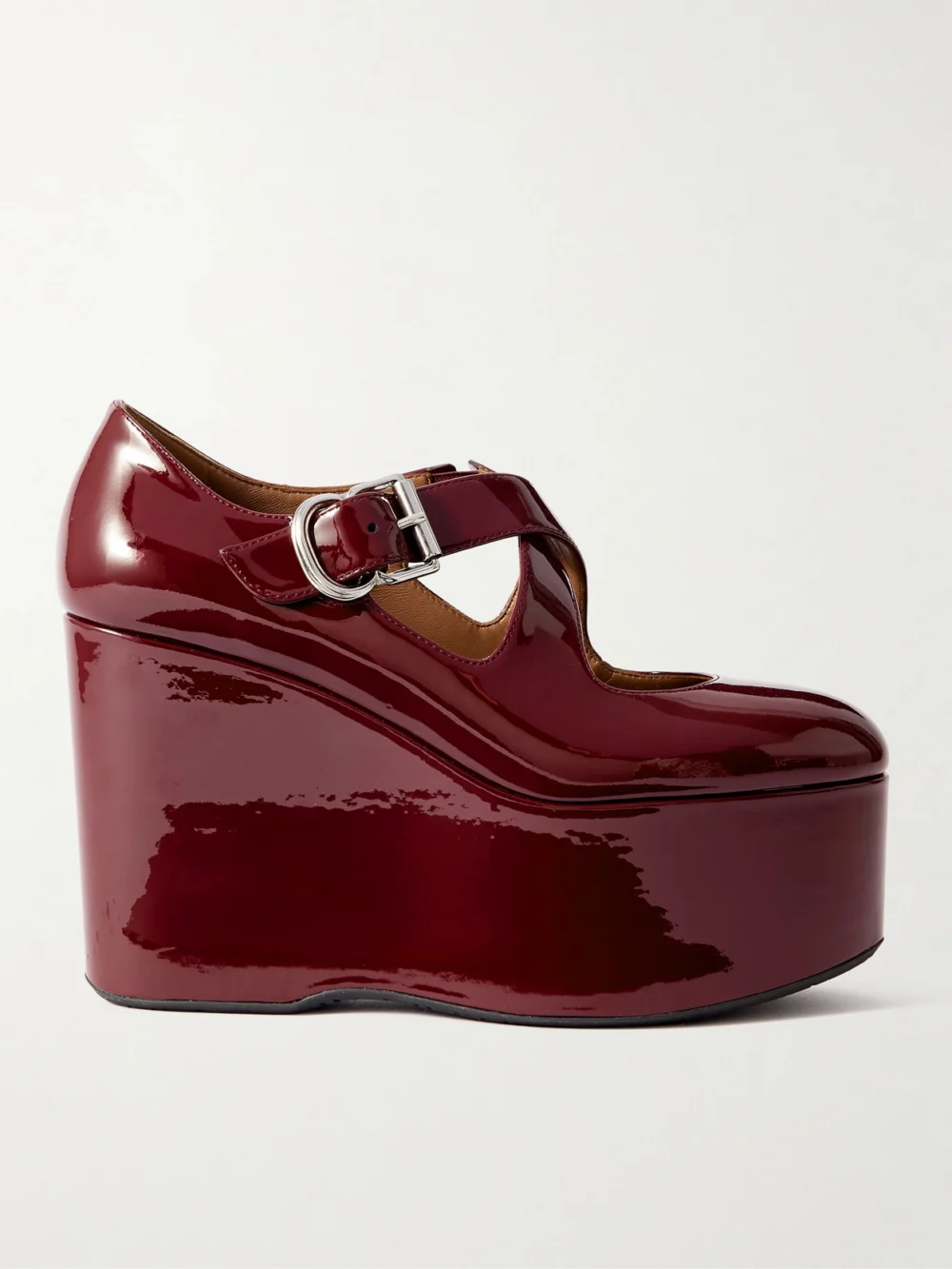 Alaïa 110 Patent-leather Platform Wedge Mary Jane Pumps in burgundy