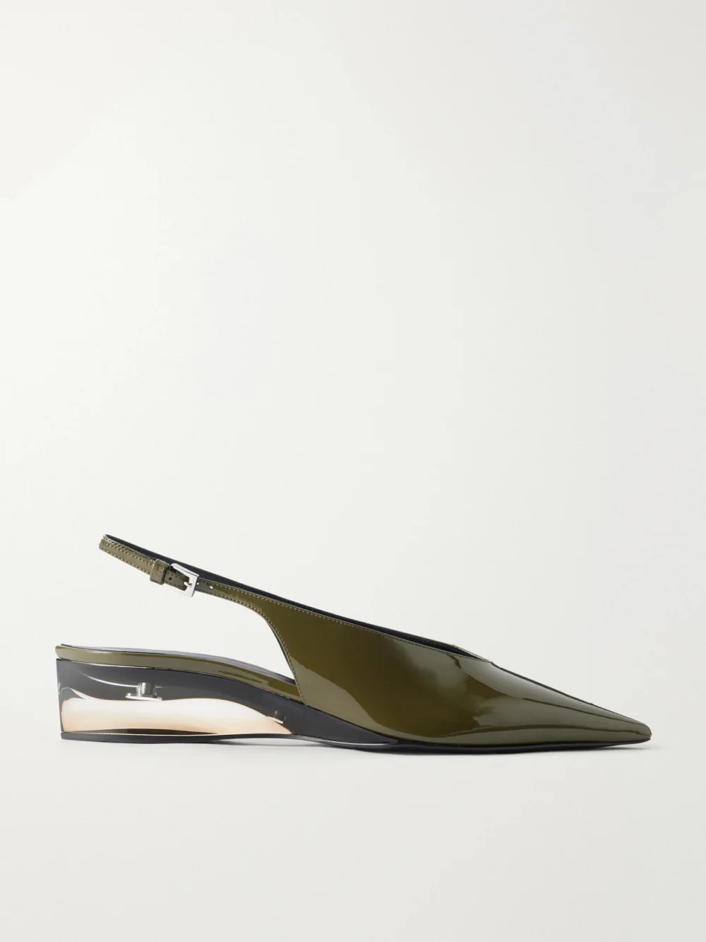Alaïa 30 Patent-leather Wedge Slingback Pumps in army green