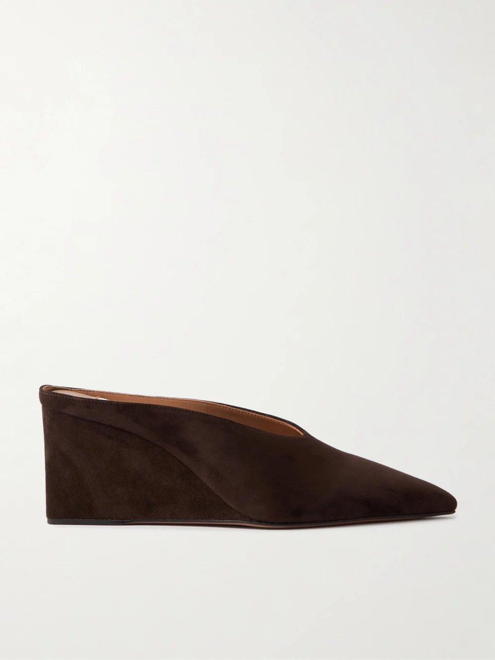 Alaïa 75 Suede Point-toe Wedge Mules in brown