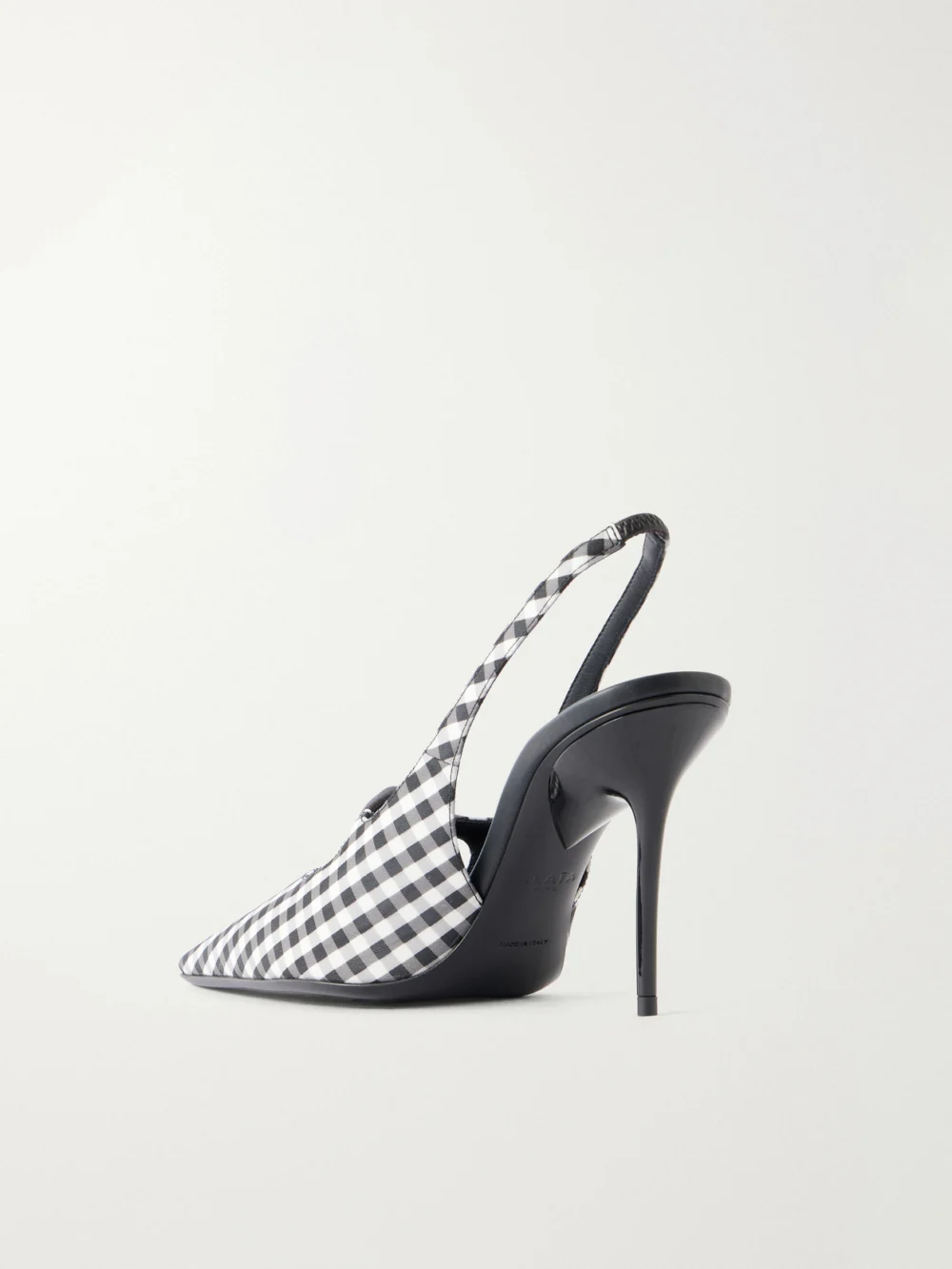 Back view of the Alaïa 90 Checked Leather-trimmed Canvas Slingback Pumps