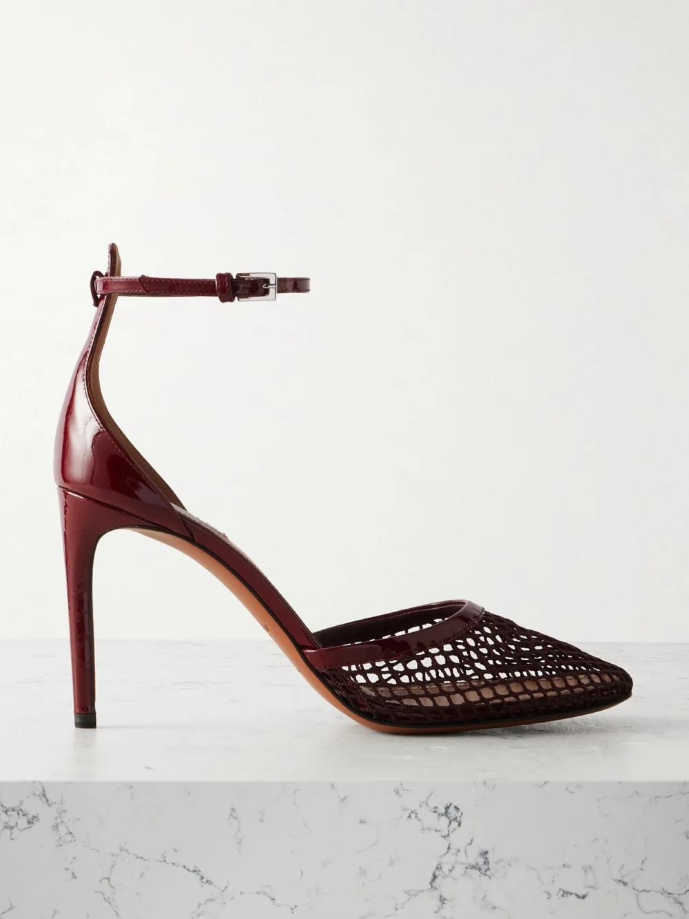 Alaïa 90 Fishnet and Patent-leather Pumps in burgundy