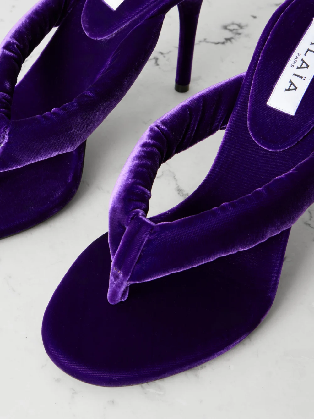 Close-up detail of the Alaïa 90 Velvet Mules