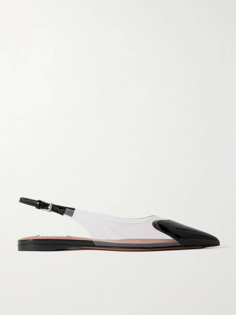 Alaïa Caur Pu and Patent-leather Slingback Point-toe Flats in black