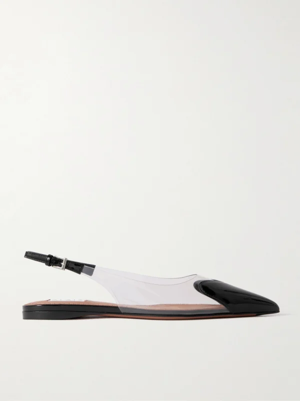 Alaïa Caur Pu and Patent-leather Slingback Point-toe Flats
