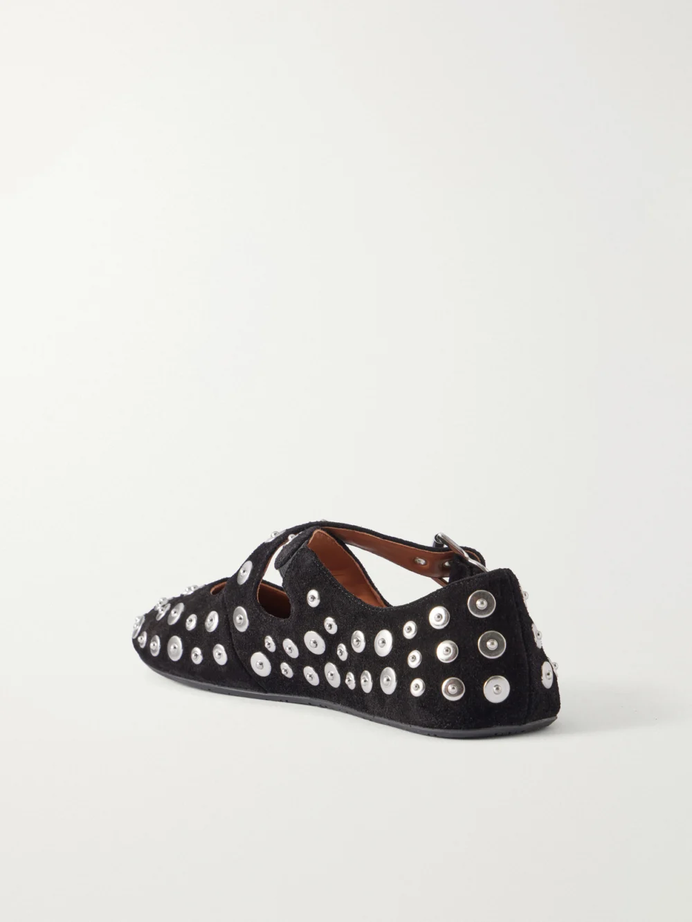 Back view of the Alaïa Criss Cross Embellished Suede Ballet Flats
