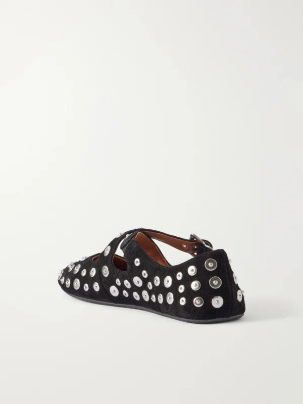 Back view of the Alaïa Criss Cross Embellished Suede Ballet Flats