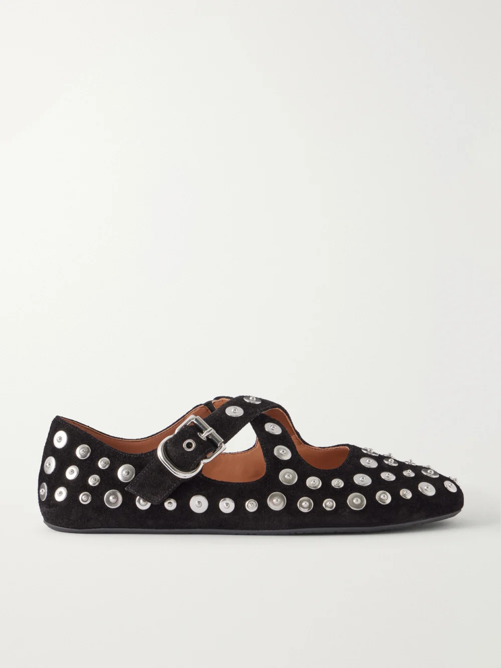 Alaïa Criss Cross Embellished Suede Ballet Flats in black