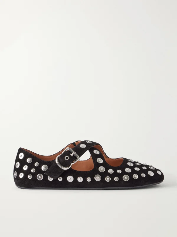 Alaïa Criss Cross Embellished Suede Ballet Flats