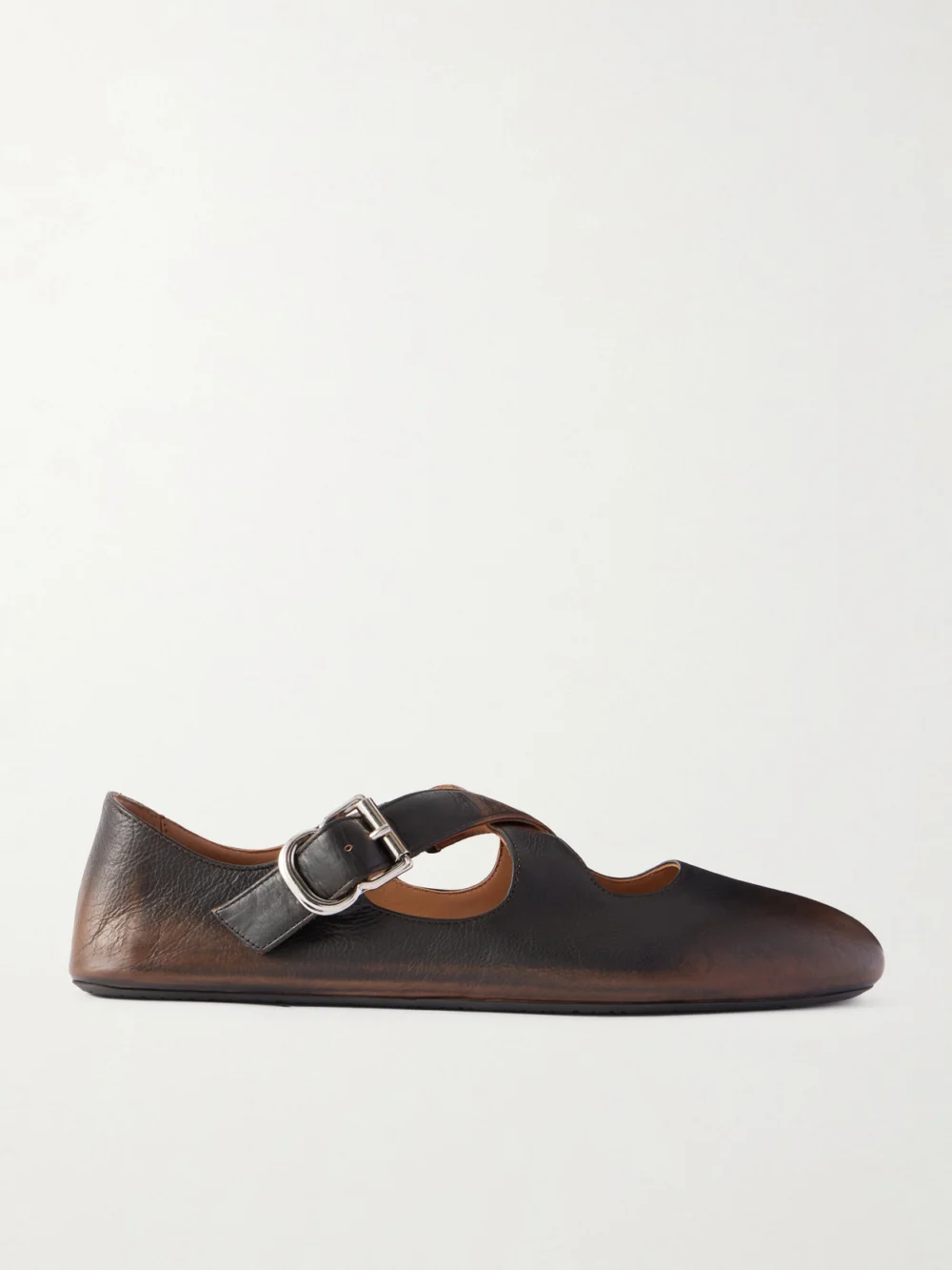 Alaïa Criss Cross Leather Ballet Flats in brown