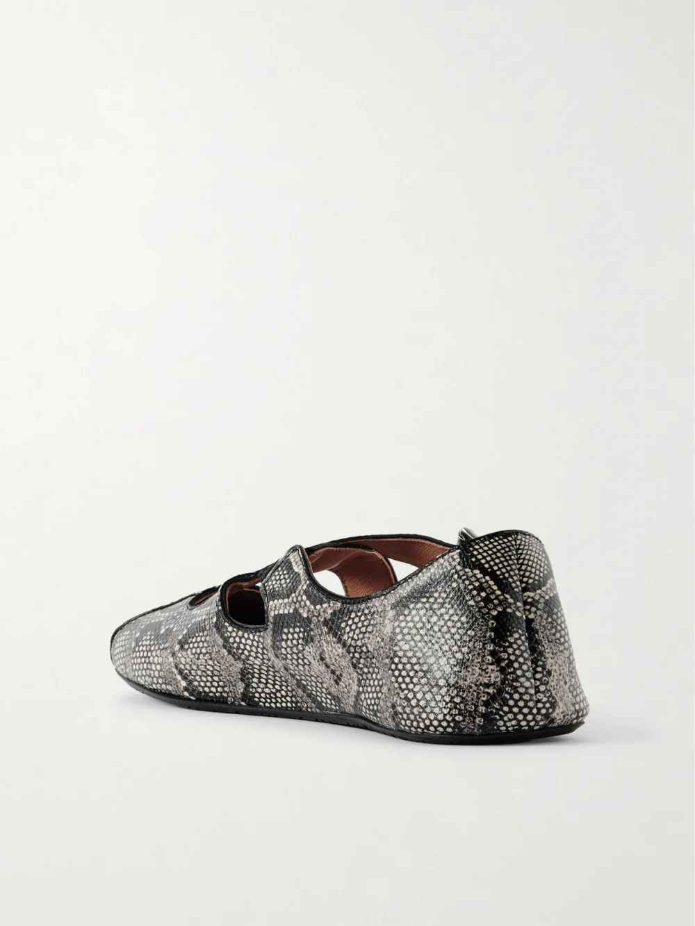 Back view of the Alaïa Criss Cross Leather-trimmed Snakeskin Ballet Flats