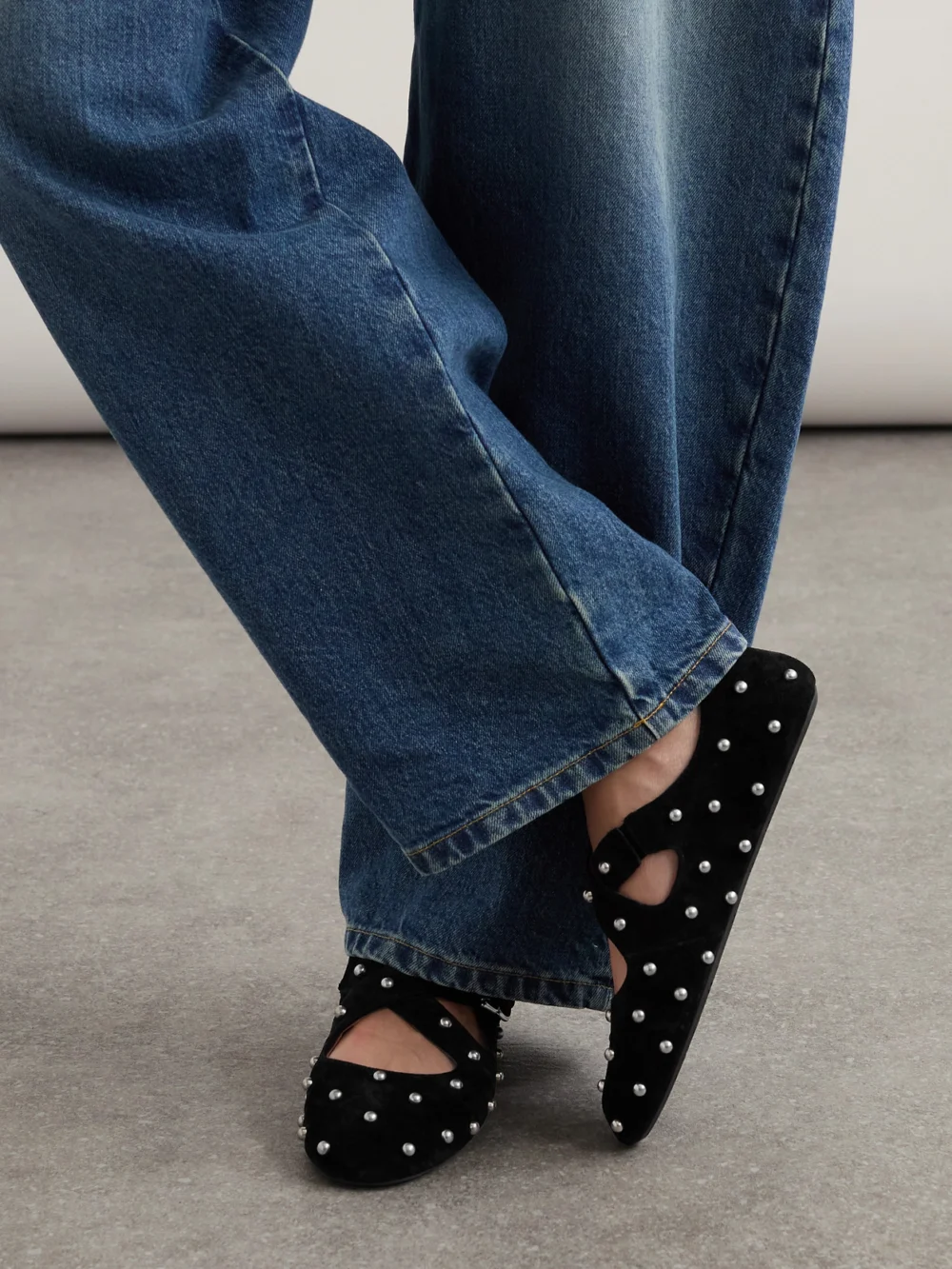 Alaïa Criss Cross Studded Suede Ballet Flats, styled view