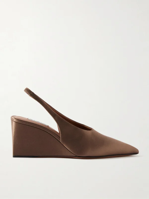 Alaïa Cube 75 Satin Slingback Wedge Pumps