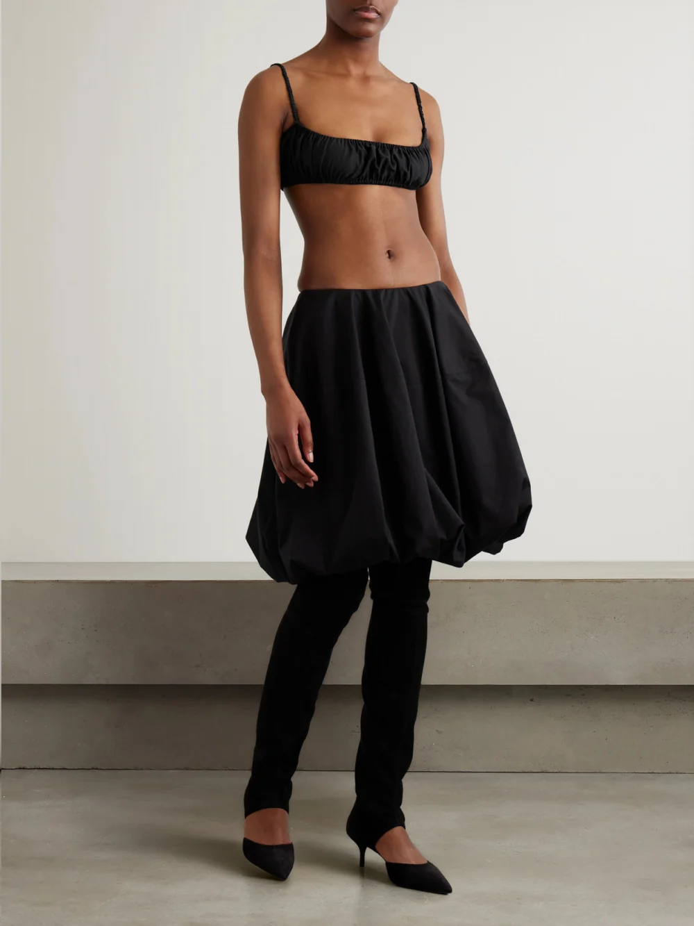 Alaïa Gathered Cotton-poplin Bralette, worn by a model