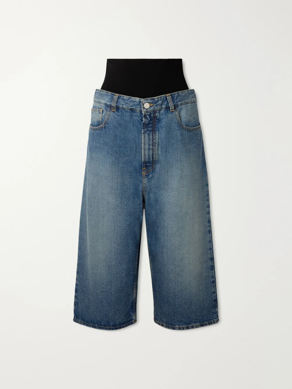 Alaïa Jersey-trimmed Denim Shorts in blue