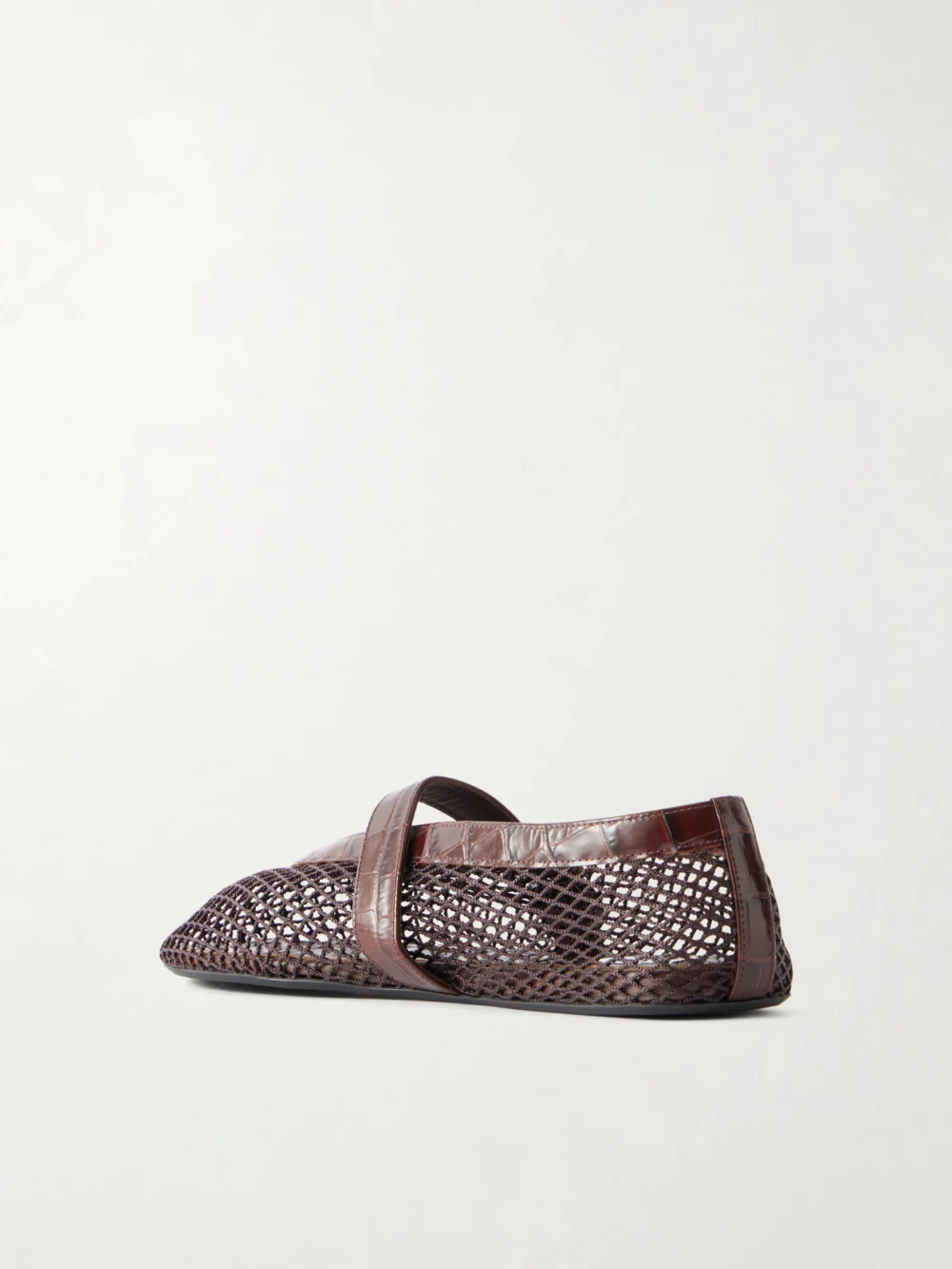 Back view of the Alaïa La Ballerine Croc-effect Leather-trimmed Mesh Ballet Flats