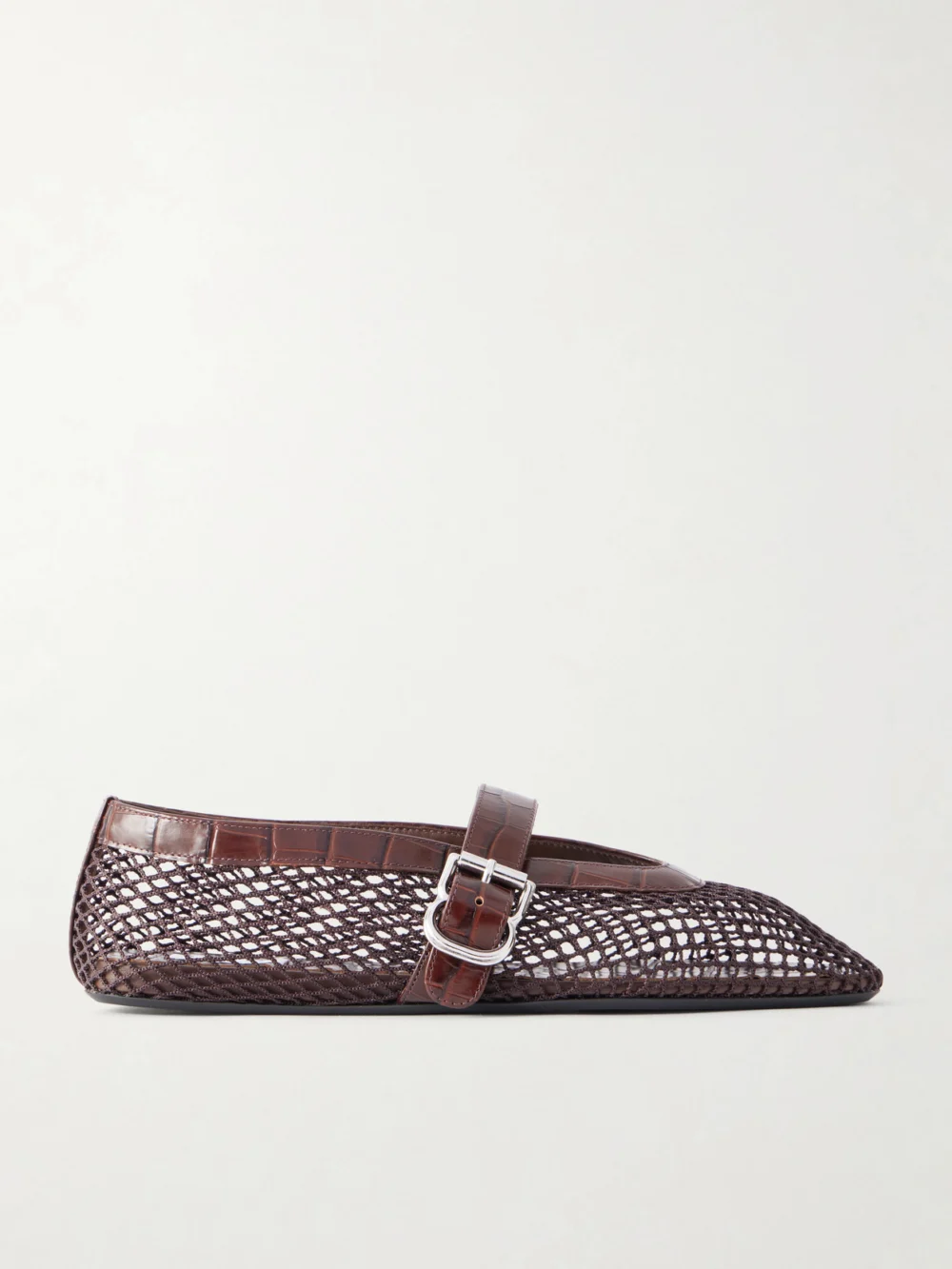 Alaïa La Ballerine Croc-effect Leather-trimmed Mesh Ballet Flats in brown