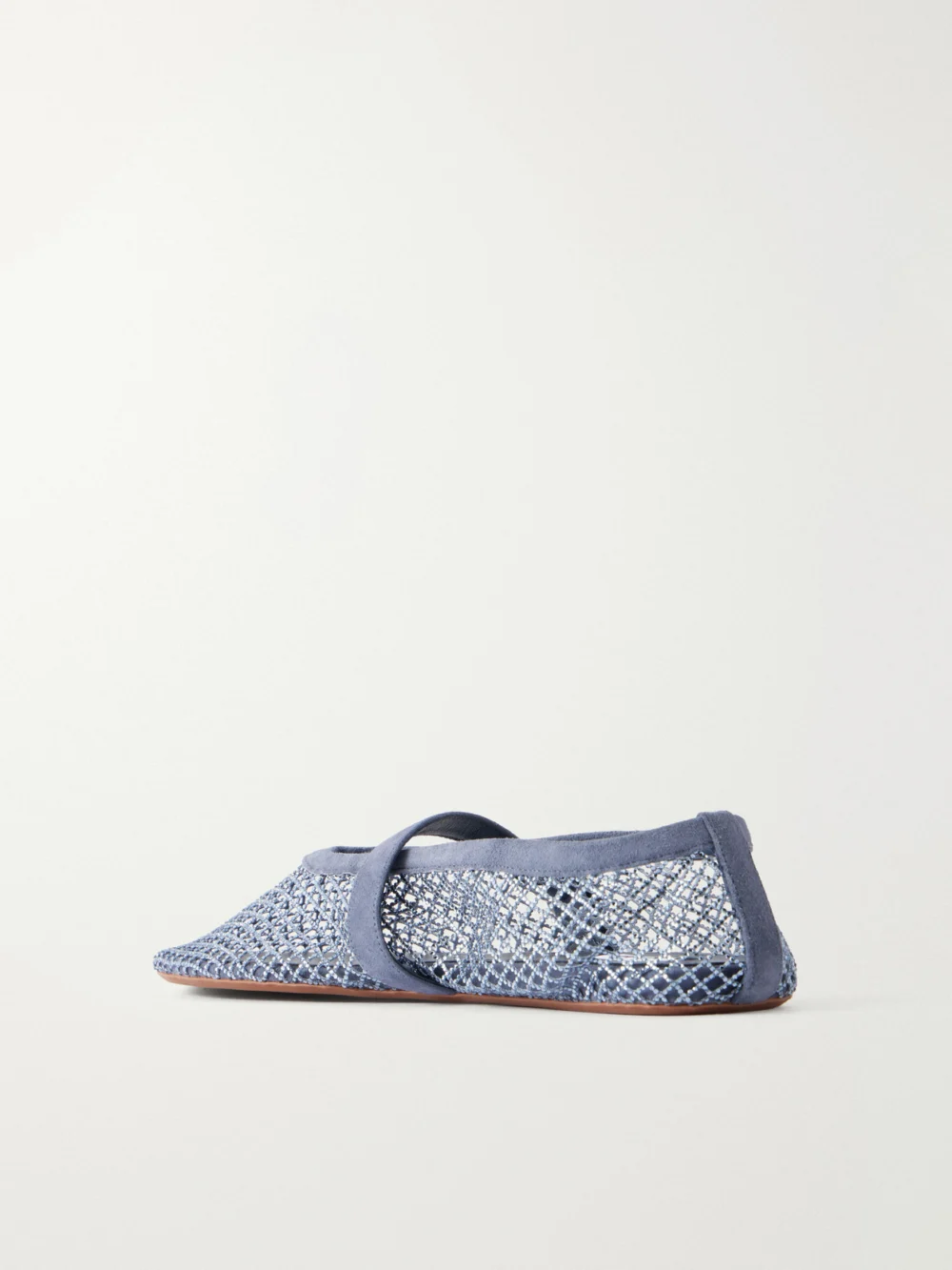 Back view of the Alaïa La Ballerine Crystal-embellished Suede-trimmed Mesh Ballet Flats