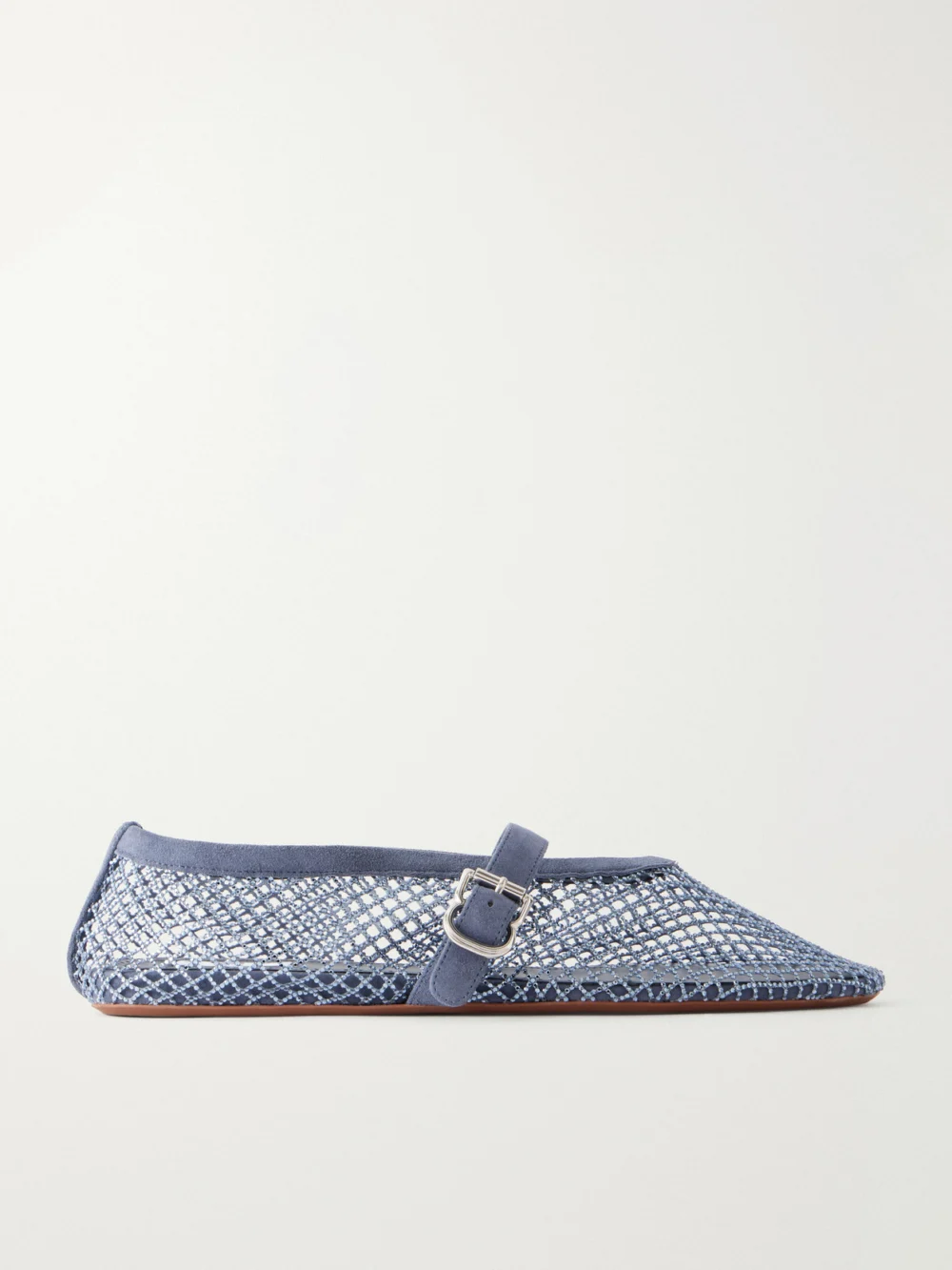 Alaïa La Ballerine Crystal-embellished Suede-trimmed Mesh Ballet Flats in blue
