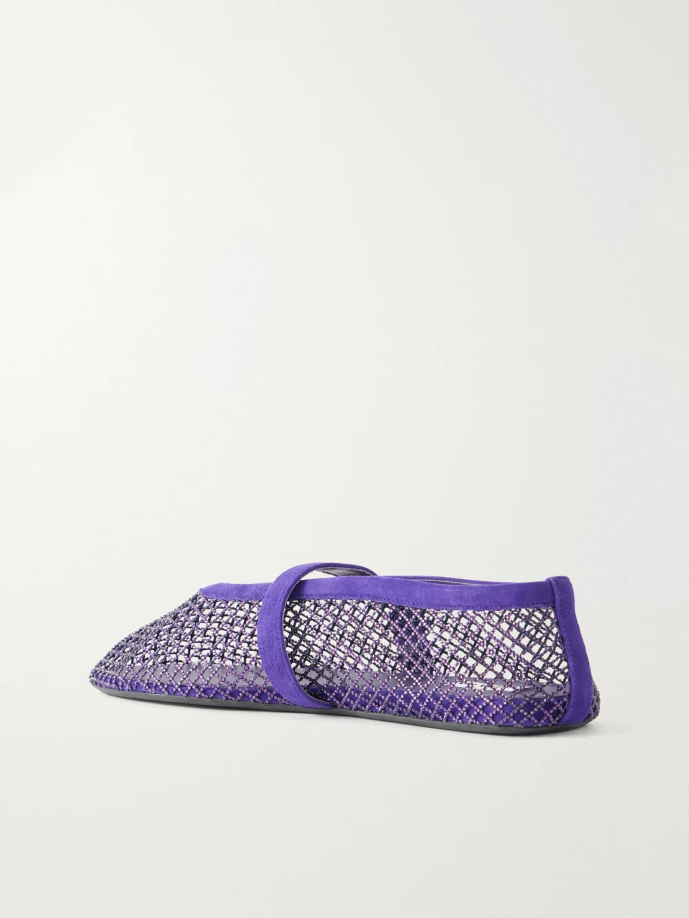 Back view of the Alaïa La Ballerine Crystal-embellished Suede-trimmed Mesh Ballet Flats