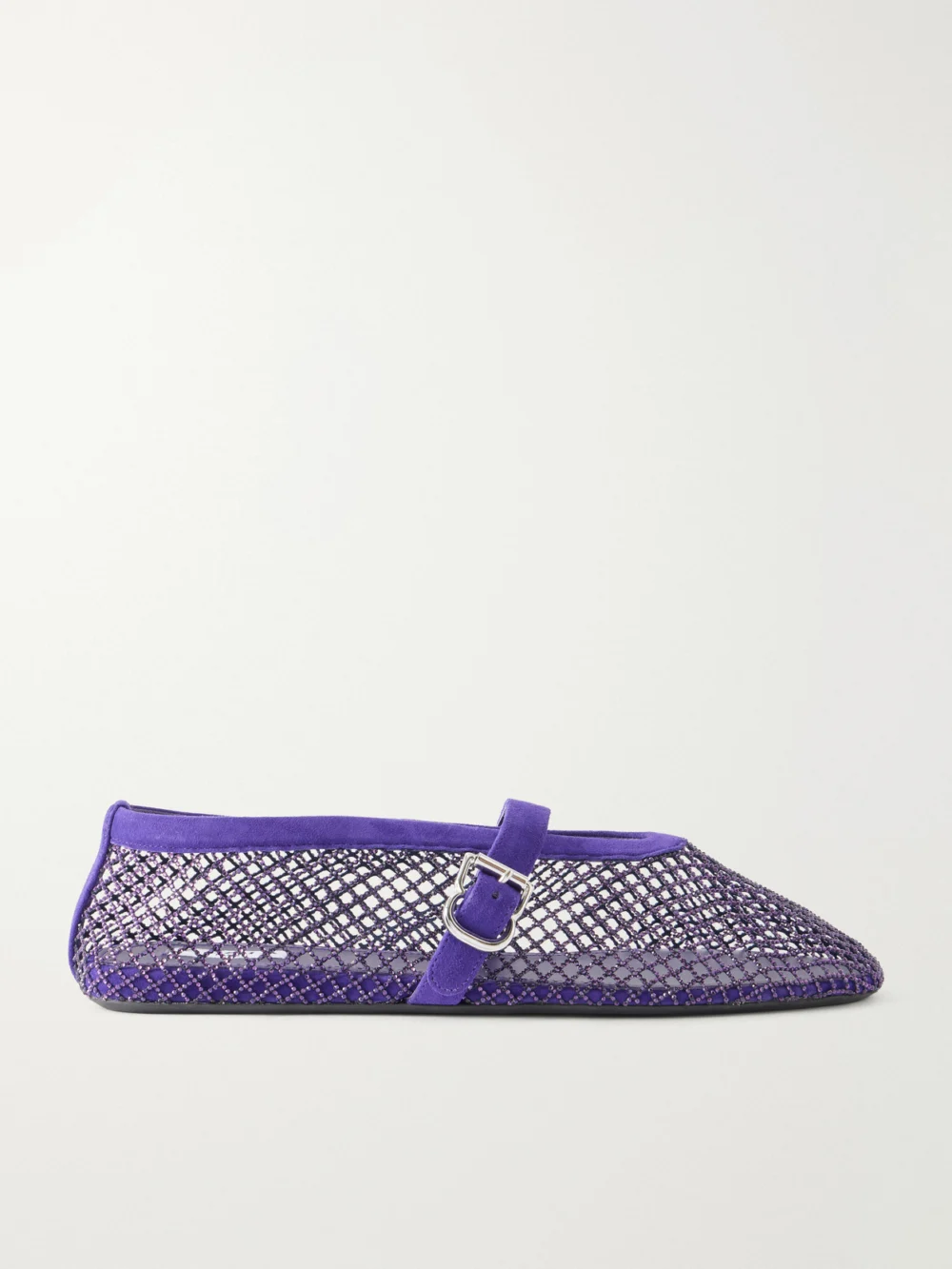 Alaïa La Ballerine Crystal-embellished Suede-trimmed Mesh Ballet Flats in purple