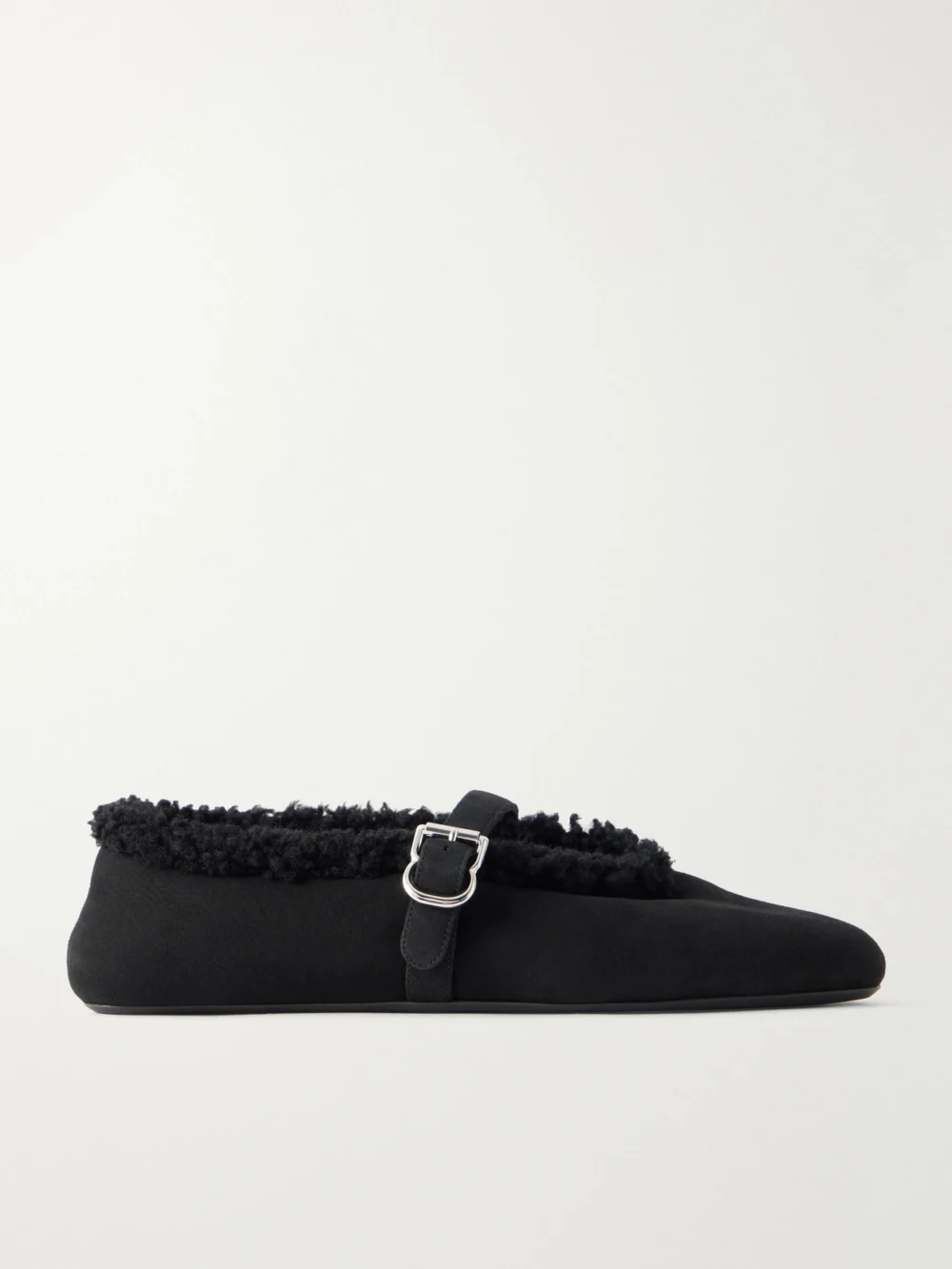 Alaïa La Ballerine Shearling-trimmed Suede Ballet Flats in black