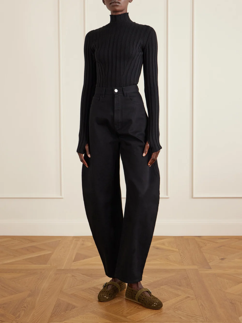 Alaïa Laser-cut Suede Ballet Flats, styled view