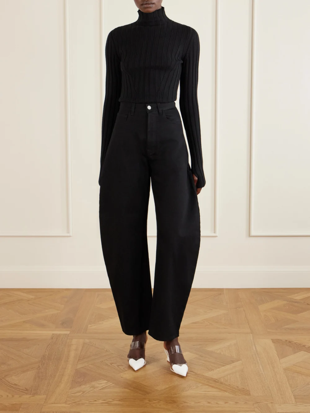 Alaïa Le Caur 60 Patent-leather and Pvc Wedge Mules, styled view