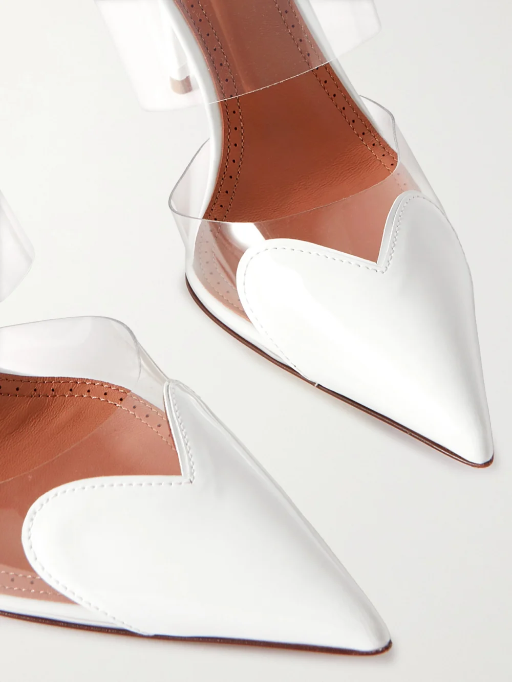 Close-up detail of the Alaïa Le Caur 90 Pu and Patent-leather Point-toe Mules