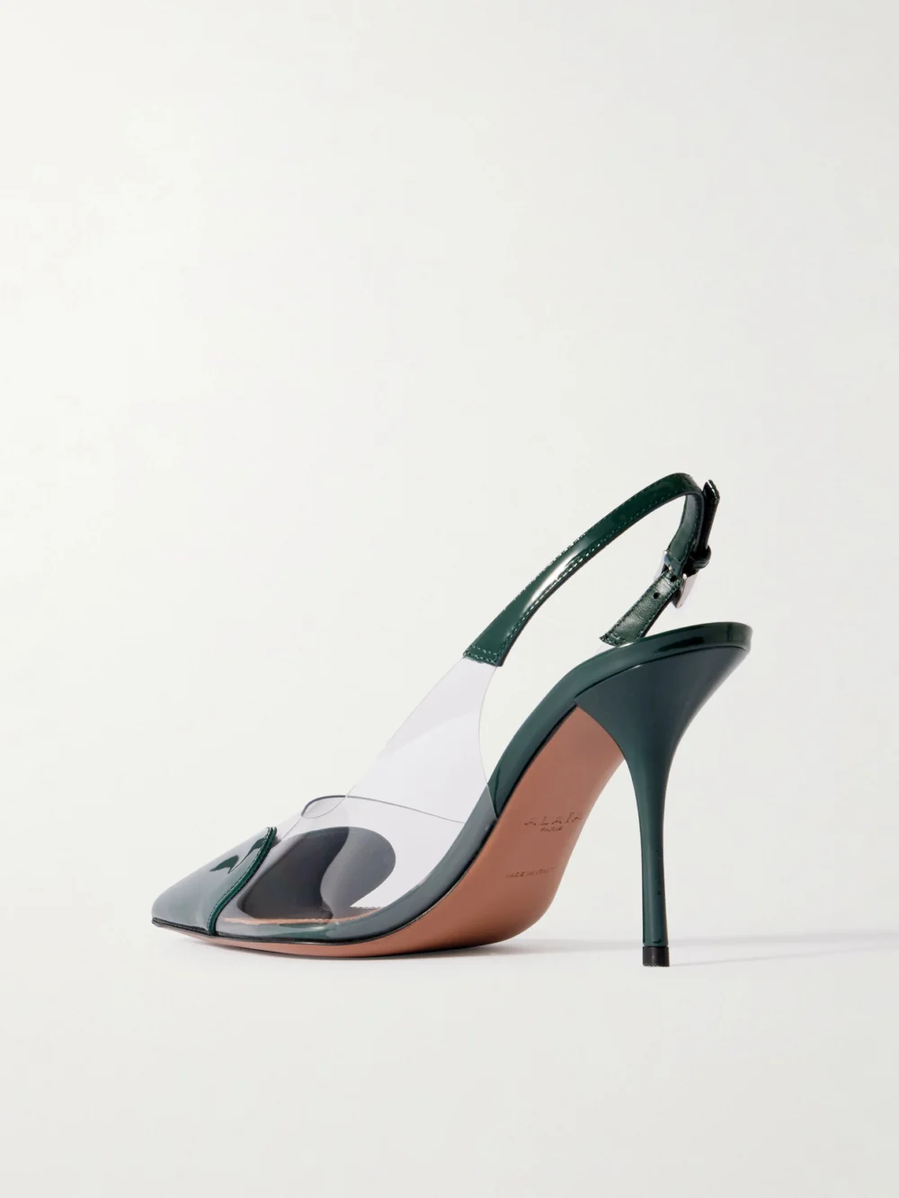 Back view of the Alaïa Le Caur Patent-leather and Pvc Slingback Pumps