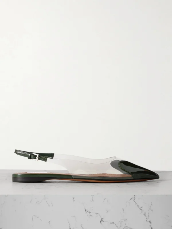 Alaïa Le Caur Pu and Patent-leather Slingback Point-toe Flats