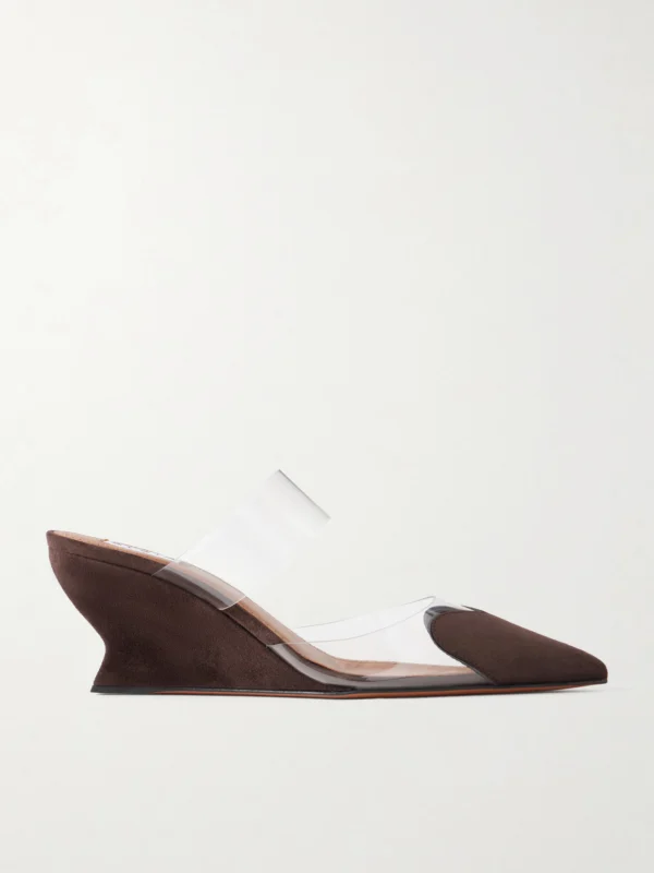 Alaïa Le Coeur 60 Suede and Pvc Wedge Mules