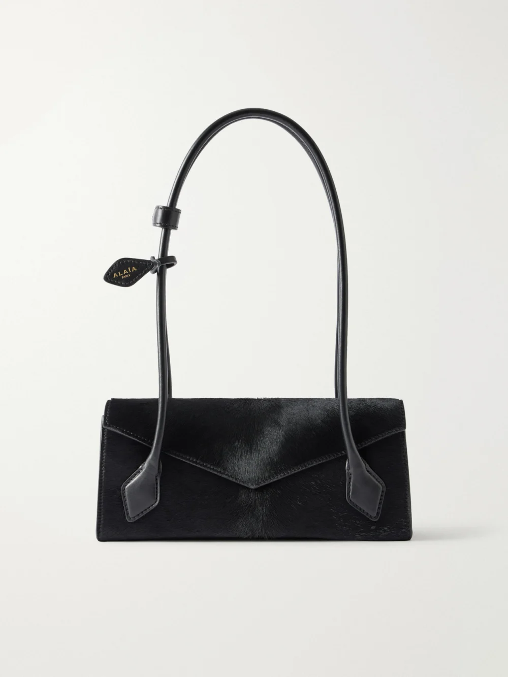 Alaïa Le Teckel Flap Small Leather-trimmed Calf Hair Shoulder Bag in black