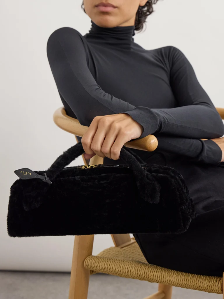 Alaïa Le Teckel Leather-trimmed Shearling Clutch
