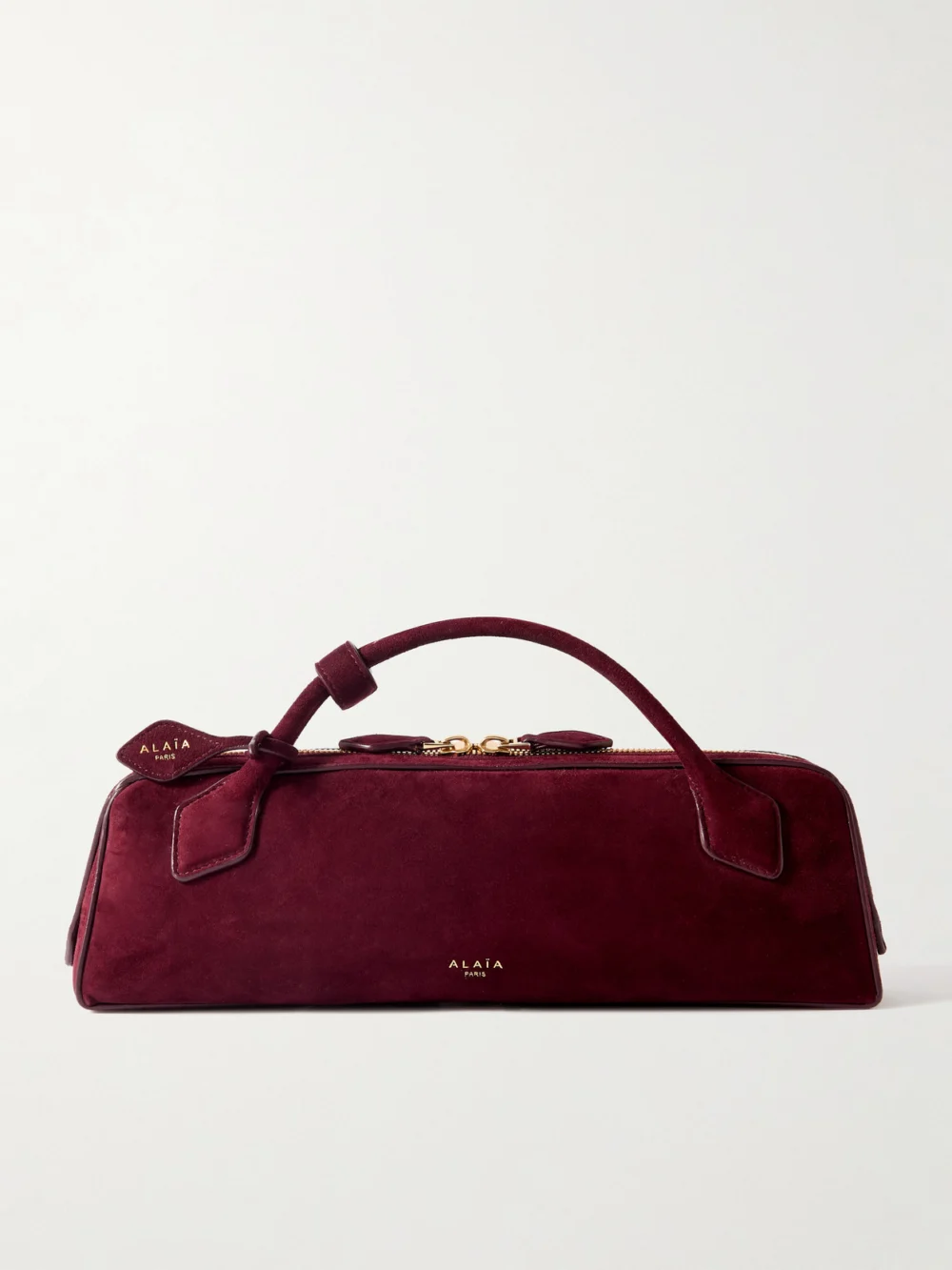 Alaïa Le Teckel Leather-trimmed Suede Clutch in burgundy