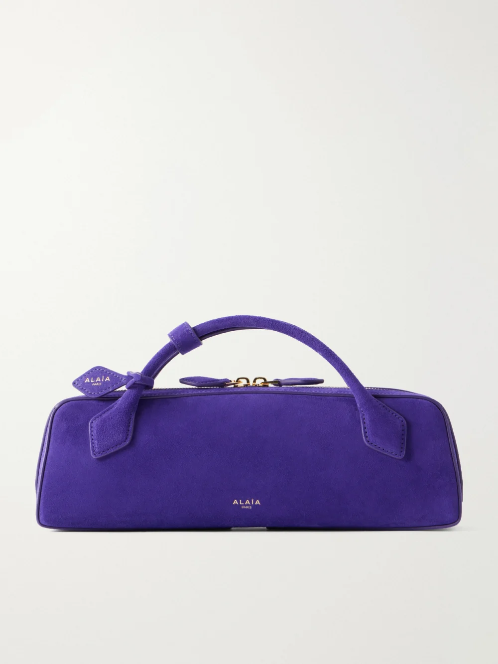 Alaïa Le Teckel Leather-trimmed Suede Clutch in purple