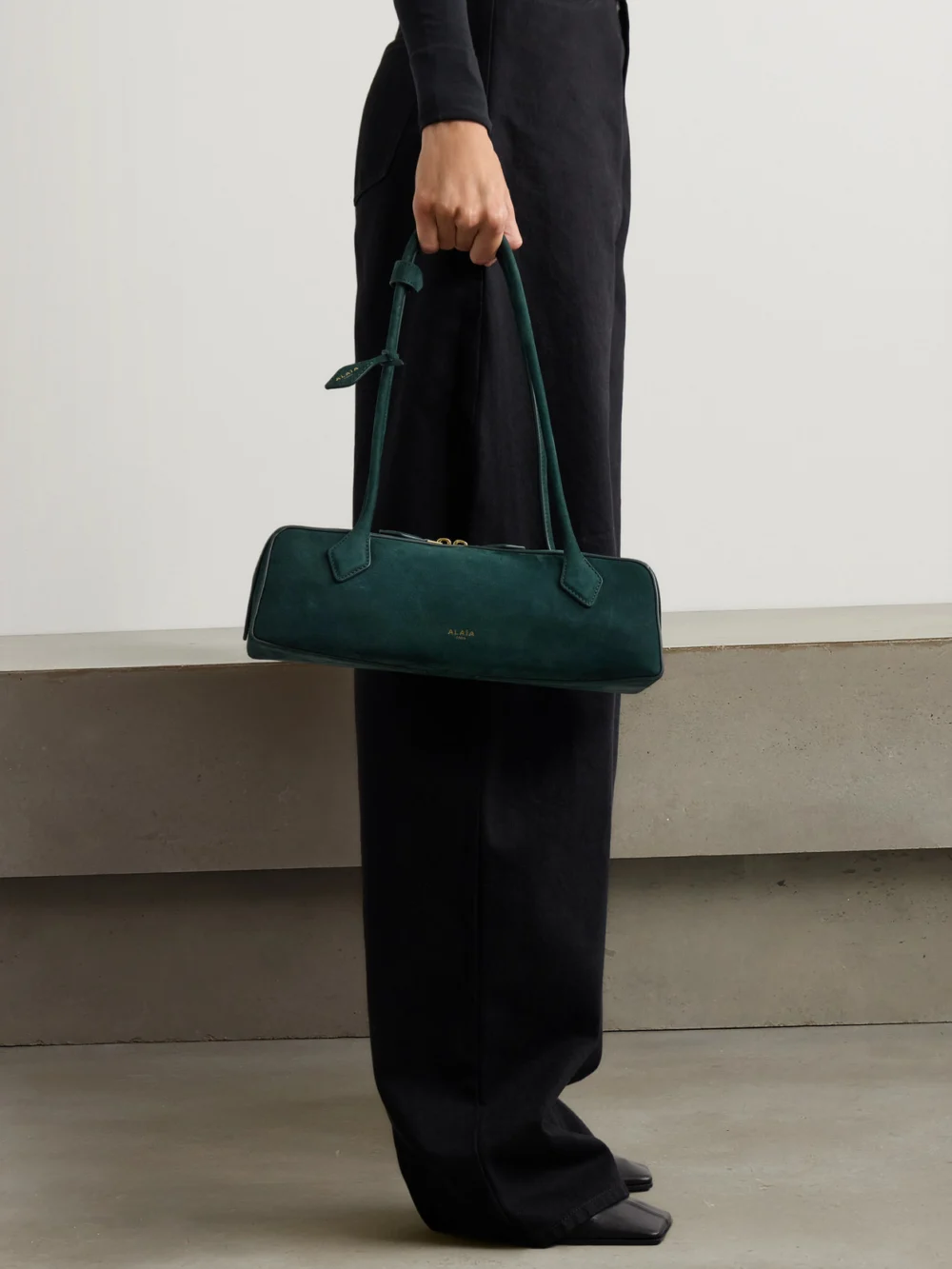 Alaïa Le Teckel Medium Nubuck Shoulder Bag, styled view