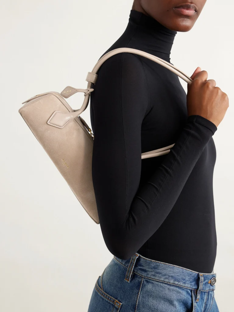 Alaïa Le Teckel Small Leather-trimmed Suede Shoulder Bag
