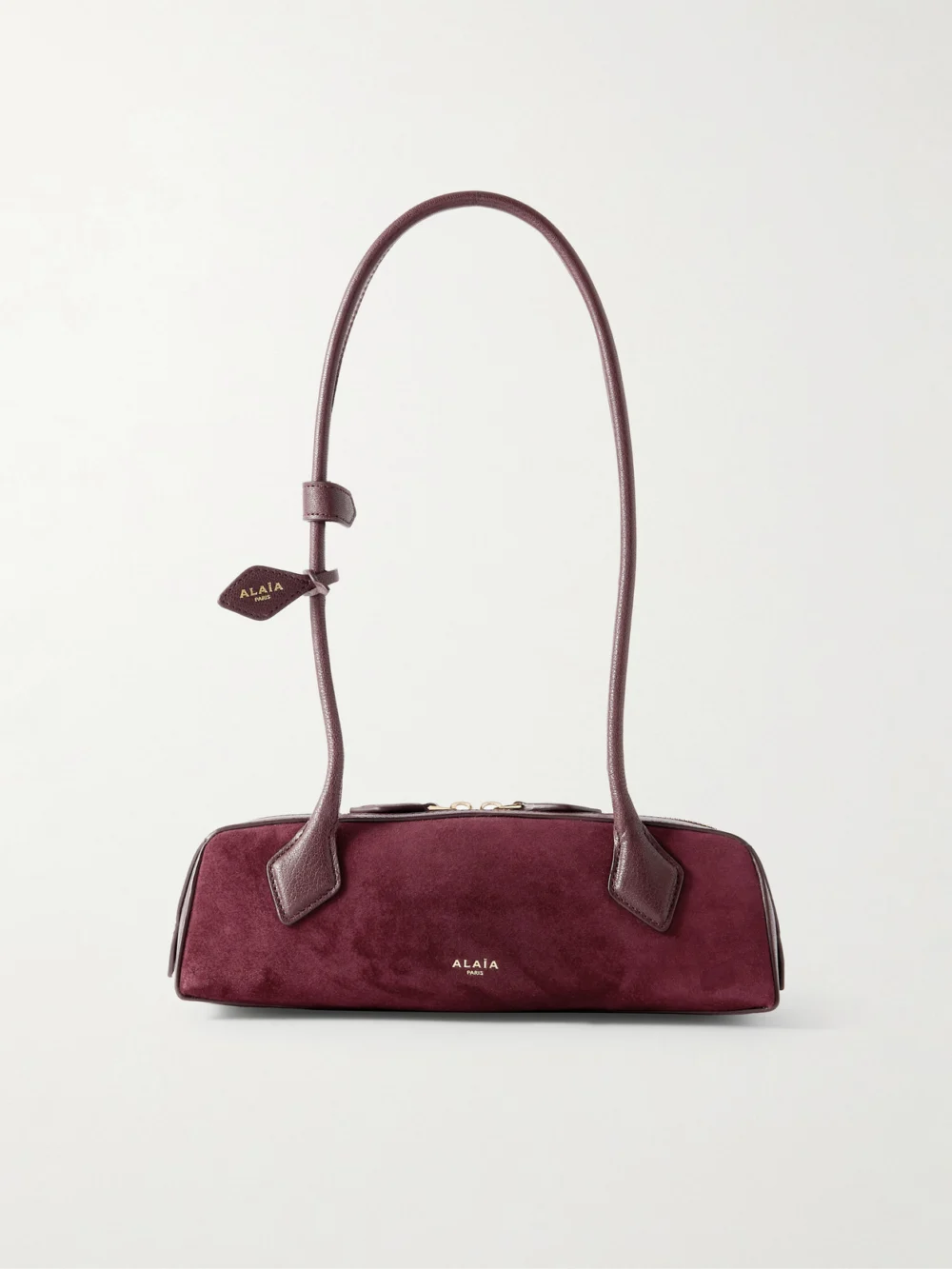 Alaïa Le Teckel Small Leather-trimmed Suede Shoulder Bag in burgundy