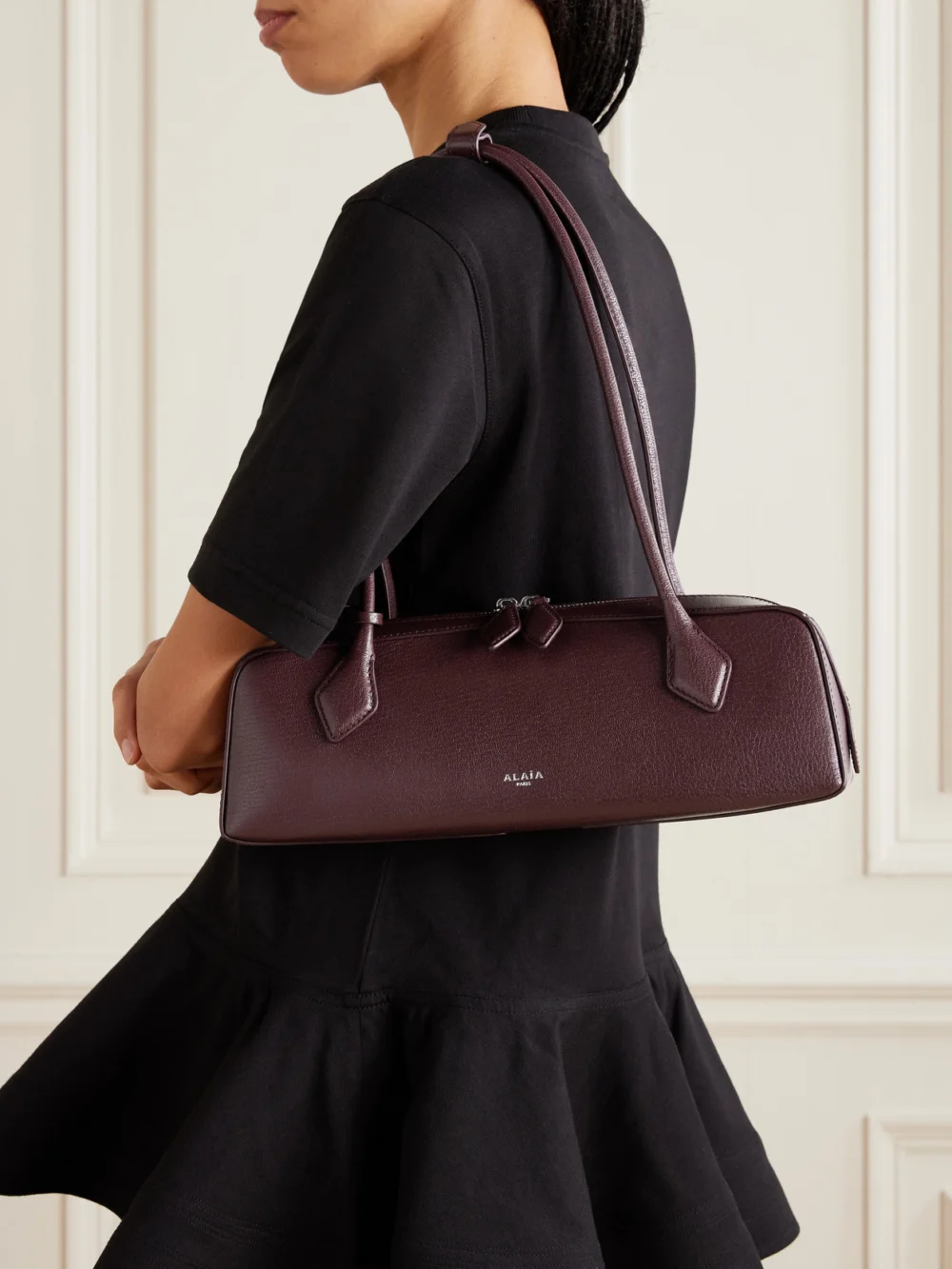 Alaïa Le Teckel Textured-leather Shoulder Bag, styled view