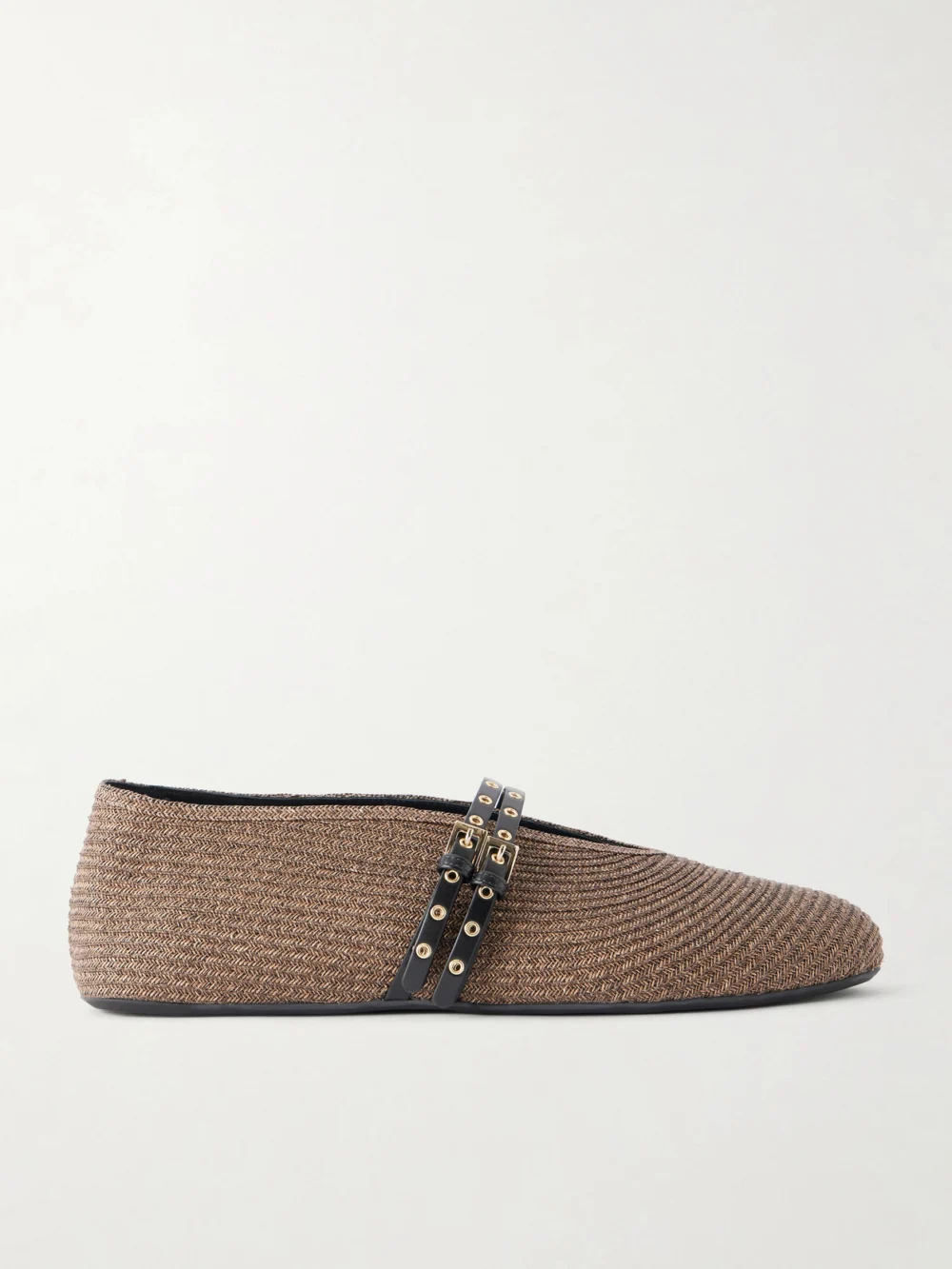 Alaïa Leather-trimmed Raffia Ballet Flats in brown