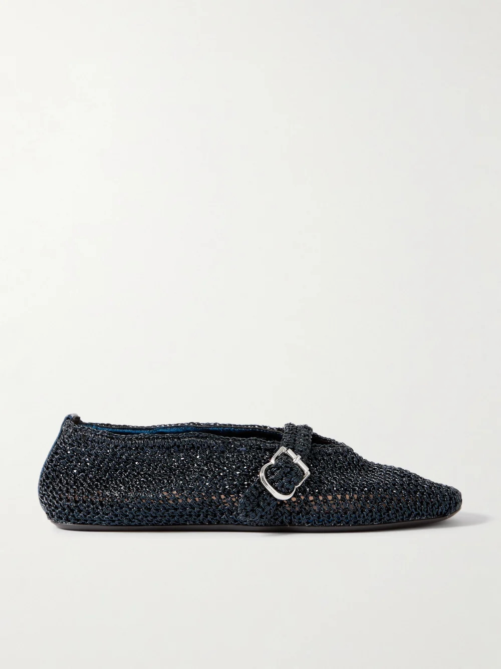 Alaïa Metallic Crocheted Ballet Flats in navy