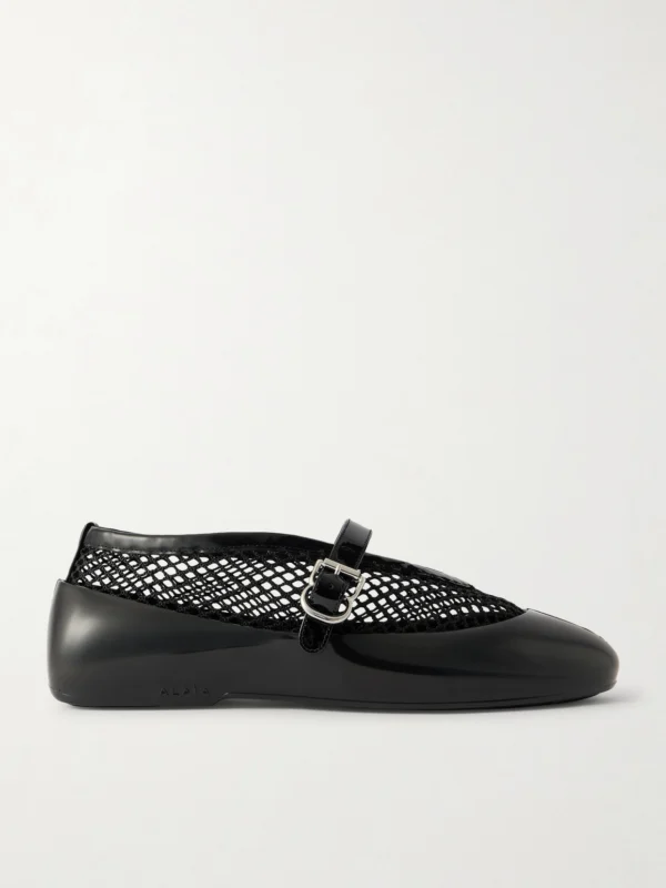 Alaïa Patent Leather-trimmed Mesh and Rubber Ballet Flats