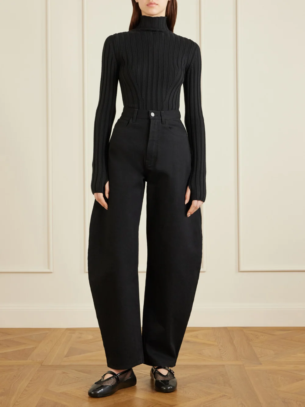 Alaïa Patent Leather-trimmed Mesh and Rubber Ballet Flats, styled view