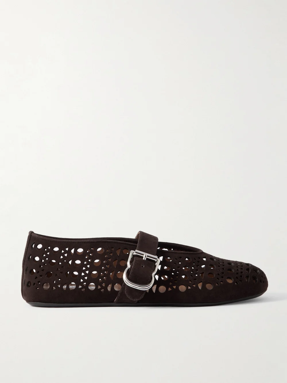 Alaïa Perforated Suede Ballet Flats in brown
