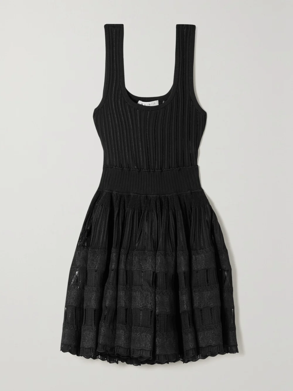 Alaïa Ribbed Pointelle-knit Mini Dress in black