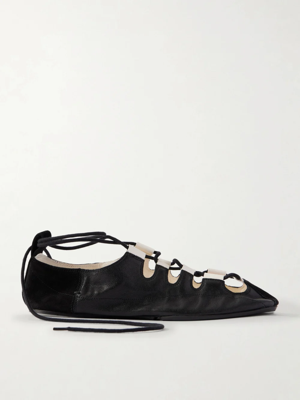 Alaïa Suede-trimmed Leather Ballet Flats in black