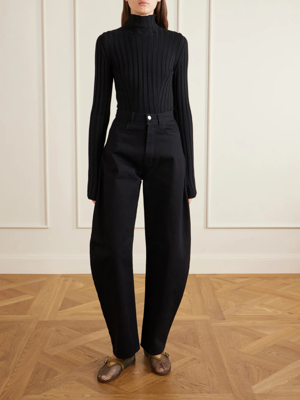 Alaïa Suede-trimmed Mesh Ballet Flats, styled view