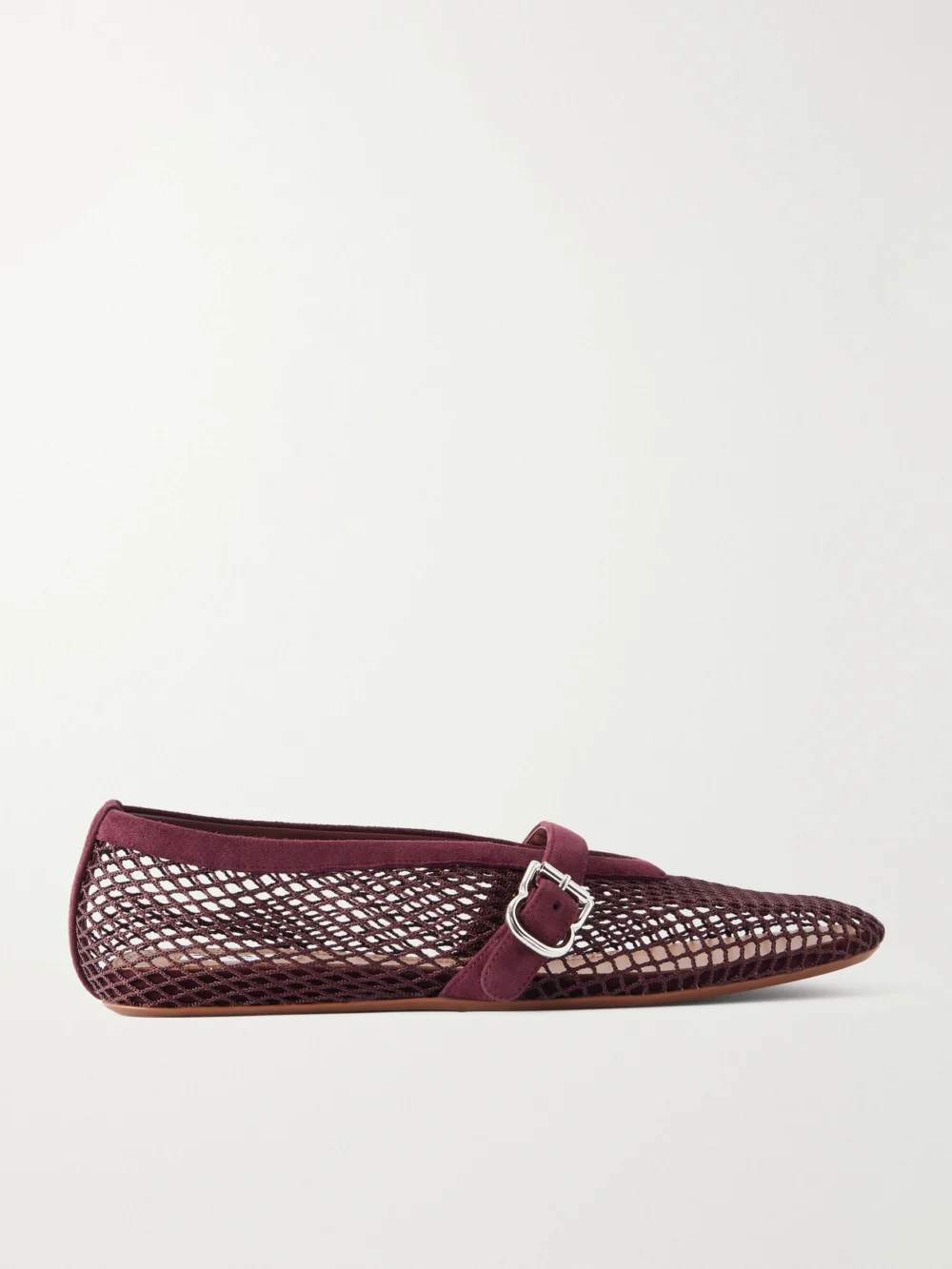 Alaïa Suede-trimmed Mesh Ballet Flats in burgundy
