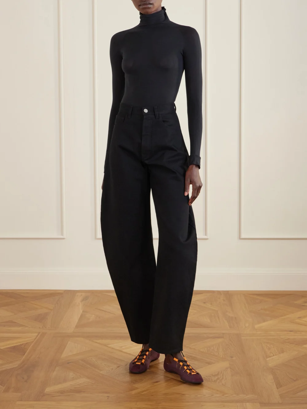 Alaïa Suede-trimmed Shell Ballet Flats, styled view
