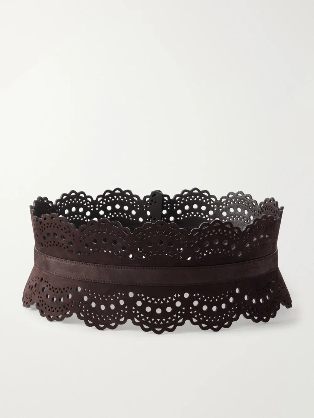 Back view of the Alaïa Vienne Laser-cut Suede Waist Belt